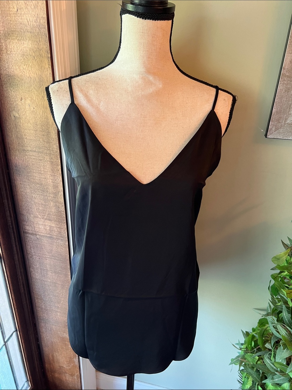 Express Black Satin V-Neck Cami with Spaghetti Straps